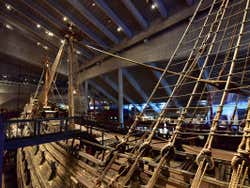 An old ship displayed in a museum