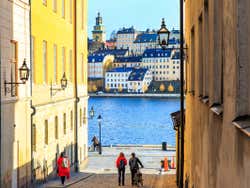 View looking at Gamla Stan Port from a street away